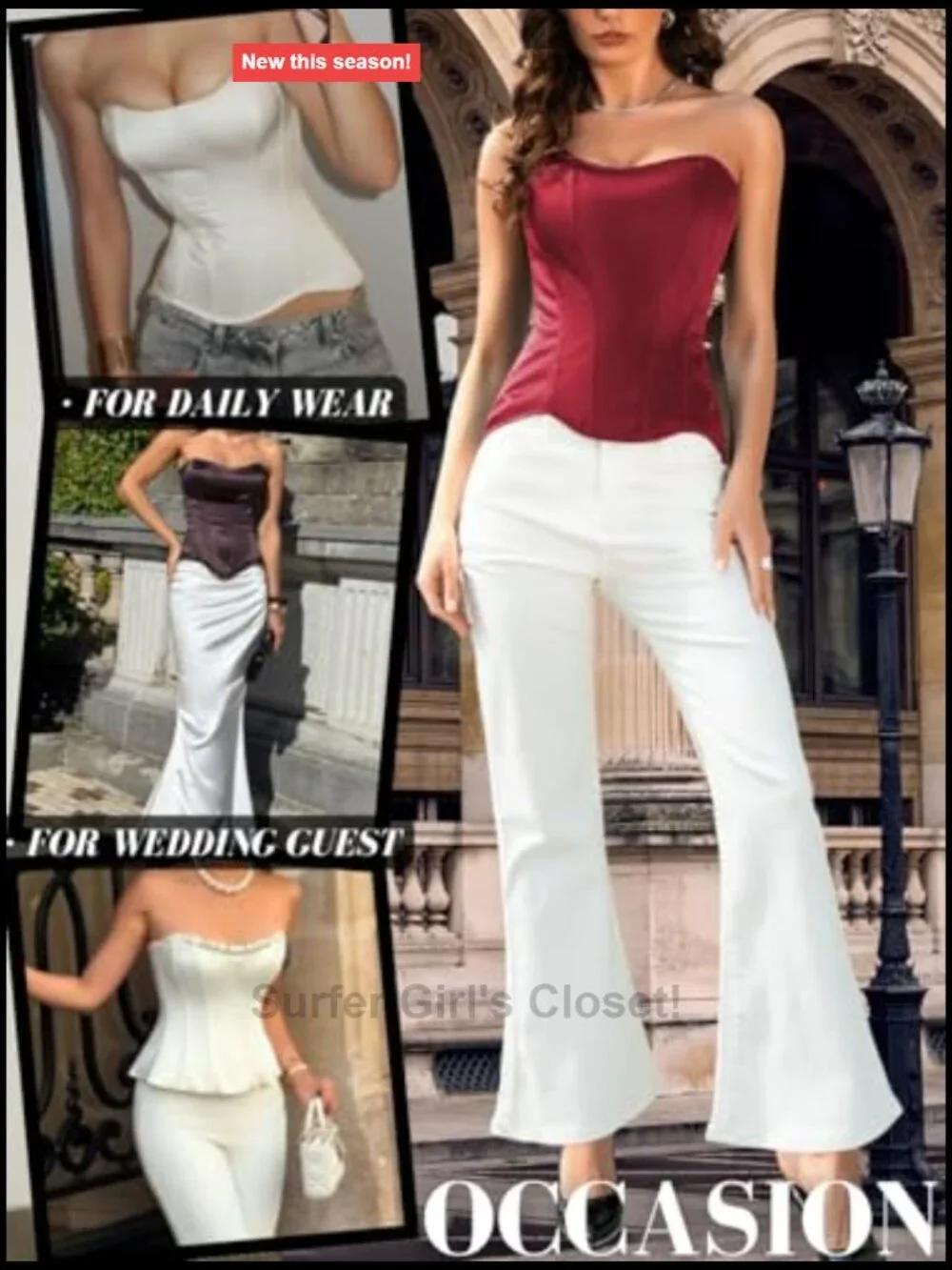 Lustrous Satin Corset Strapless Lace-Up Shapewear Wedding Guest Dinner